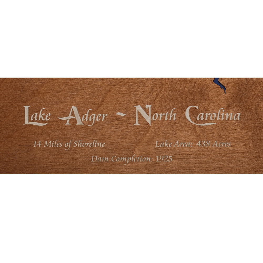 Lake Adger, North Carolina Stained Wood and Dark Walnut Frame Lake Map