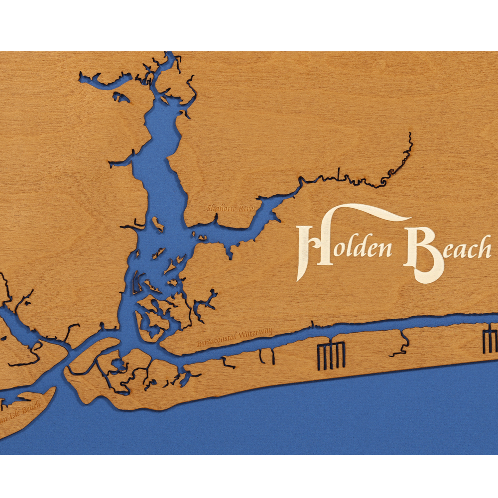 Holden Beach, North Carolina Stained Wood and Dark Walnut Frame Lake M Custom Crafted Silhouettes