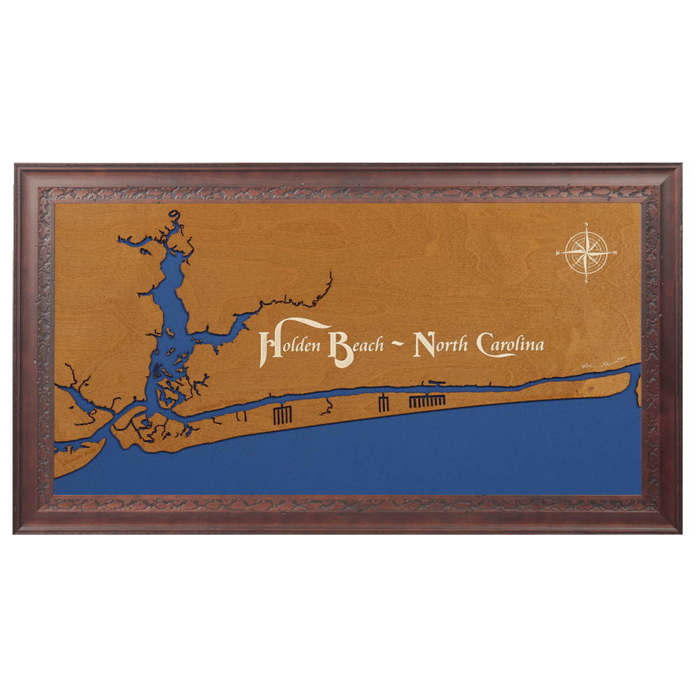 Holden Beach, North Carolina Stained Wood and Dark Walnut Frame Lake M