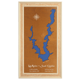 Lake Rabon, South Carolina Stained Wood and Distressed White Frame Lake Map Silhouette