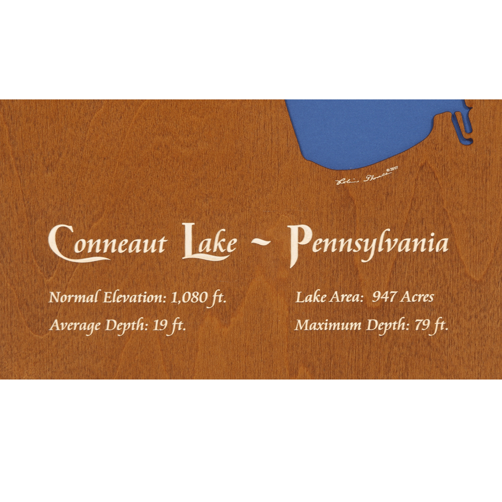 Conneaut Lake, Pennsylvania Stained Wood and Dark Walnut Frame Lake Ma