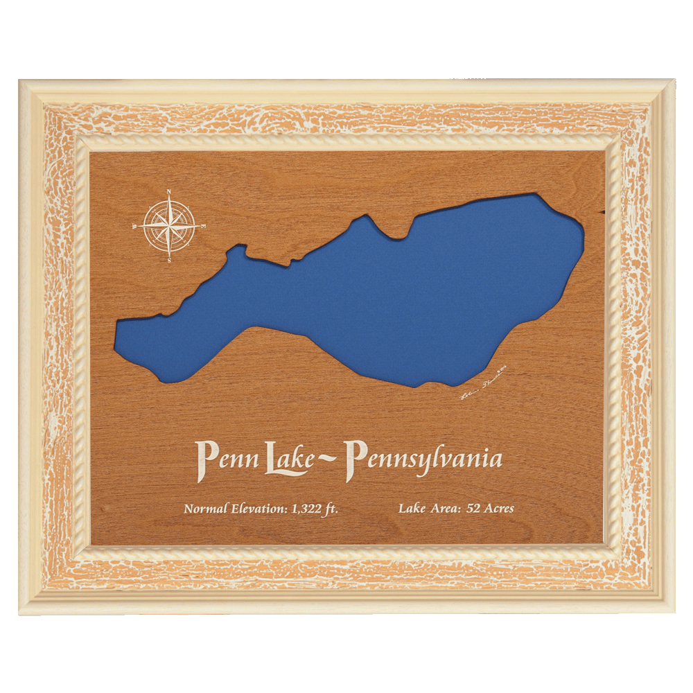 Penn Lake, Pennsylvania Stained Wood and Distressed White Frame Lake M