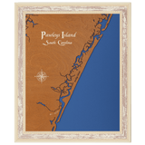 Pawleys Island, South Carolina Stained Wood and Distressed White Frame Lake Map Silhouette