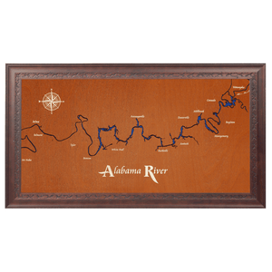 Alabama River, Alabama Stained Wood and Dark Walnut Frame Lake Map Silhouette