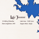 Lake Jocassee, Lake Keowee, South Carolina White Washed Wood and Rustic Gray Frame Lake Map Silhouette