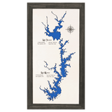 Lake Jocassee, Lake Keowee, South Carolina White Washed Wood and Distressed Black Frame Lake Map Silhouette