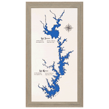 Lake Jocassee, Lake Keowee, South Carolina White Washed Wood and Rustic Gray Frame Lake Map Silhouette