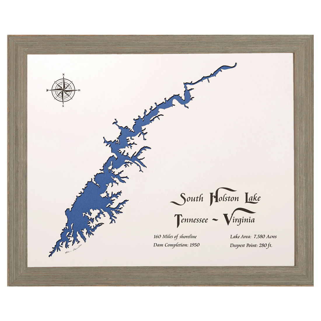 South Holston Lake, Tennessee and Virginia White Washed Wood and