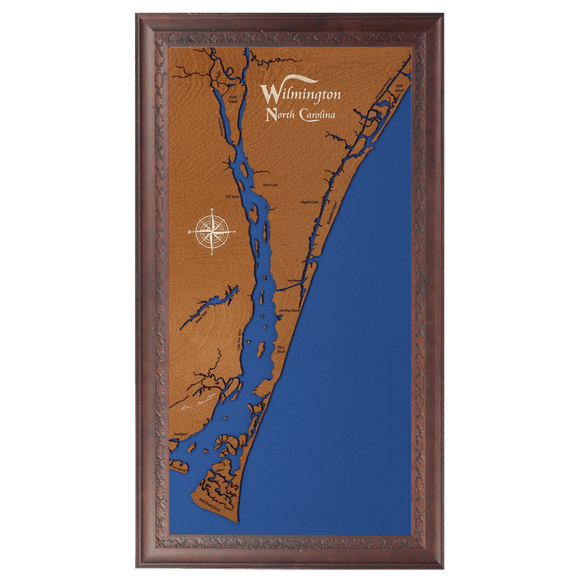 Wilmington, North Carolina Stained Wood and Dark Walnut Frame Lake Map Silhouette