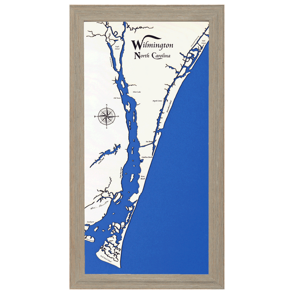 Wilmington, North Carolina White Washed Wood and Rustic Gray Frame Lake Map Silhouette