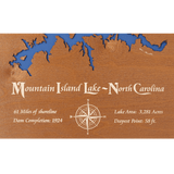 Mountain Island Lake, North Carolina Stained Wood and Dark Walnut Frame Lake Map Silhouette