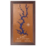 Lake Wylie, North Carolina and South Carolina Stained Wood and Dark Walnut Frame Lake Map Silhouette