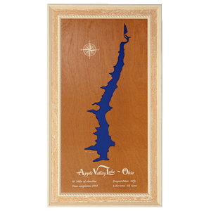 Apple Valley Lake, Ohio Stained Wood and Distressed White Frame Lake Map Silhouette