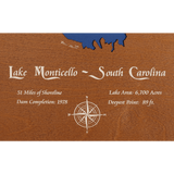 Lake Monticello, South Carolina Stained Wood and Dark Walnut Frame Lake Map Silhouette