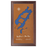 Lake Placid, New York Stained Wood and Dark Walnut Frame Lake Map Silhouette