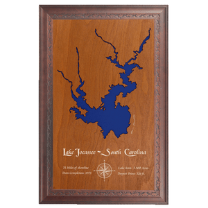 Lake Jocassee, South Carolina Stained Wood and Dark Walnut Frame Lake Map Silhouette