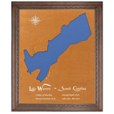 Lake Warren, South Carolina Stained Wood and Dark Walnut Frame Lake Map Silhouette