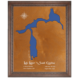 Lake Lanier, South Carolina Stained Wood and Dark Walnut Frame Lake Map Silhouette