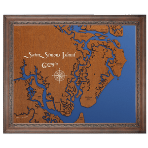 Saint Simons Island, Georgia Stained Wood and Dark Walnut Frame Lake Map Silhouette