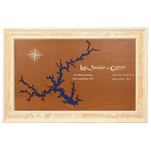 Lake Sinclair, Georgia Stained Wood and Distressed White Frame Lake Map Silhouette