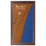 Myrtle Beach, South Carolina Stained Wood and Dark Walnut Frame Lake Map Silhouette