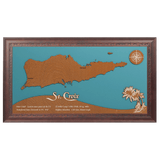 St. Croix, USVI Stained Wood and Dark Walnut Frame Lake Map Silhouette