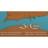 St. Croix, USVI Stained Wood and Dark Walnut Frame Lake Map Silhouette