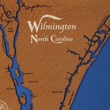 Wilmington, North Carolina Stained Wood and Distressed White Frame Lake Map Silhouette