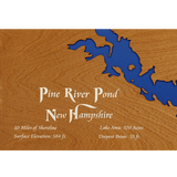 Pine River Pond, New Hampshire Stained Wood and Distressed White Frame Lake Map Silhouette