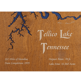 Tellico Lake, Tennessee Stained Wood and Distressed White Frame Lake Map Silhouette