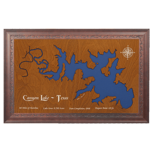 Canyon Lake, Texas Stained Wood and Dark Walnut Frame Lake Map Silhouette
