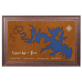 Canyon Lake, Texas Stained Wood and Dark Walnut Frame Lake Map Silhouette