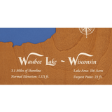 Waubee Lake, Wisconsin Stained Wood and Distressed White Frame Lake Map Silhouette