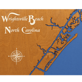 Wrightsville Beach, North Carolina Stained Wood and Distressed White Frame Lake Map Silhouette