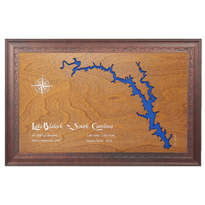 Lake Blalock, South Carolina Stained Wood and Dark Walnut Frame Lake Map Silhouette