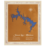 Skiatook Lake, Oklahoma Stained Wood and Distressed White Frame Lake Map Silhouette