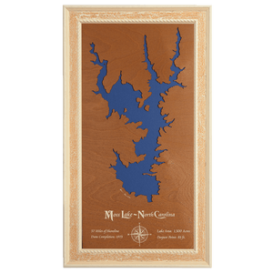 Moss Lake, North Carolina Stained Wood and Distressed White Frame Lake Map Silhouette