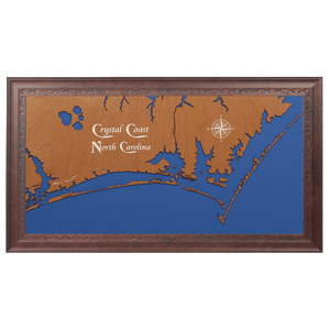 Crystal Coast, North Carolina Stained Wood and Dark Walnut Frame Lake Map Silhouette