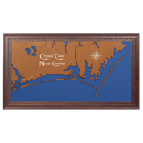 Crystal Coast, North Carolina Stained Wood and Dark Walnut Frame Lake Map Silhouette