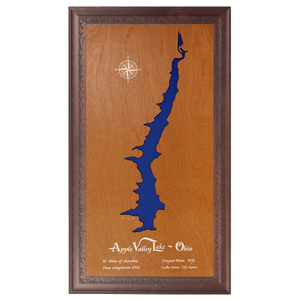Apple Valley Lake, Ohio Stained Wood and Dark Walnut Frame Lake Map Silhouette