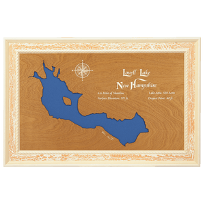 Lovell Lake, New Hampshire Stained Wood and Distressed White Frame Lake Map Silhouette