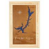 Trinity Lake, California Stained Wood and Distressed White Frame Lake Map Silhouette