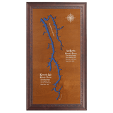 Kentucky Lake and Lake Barkley, Kentucky and Tennessee Stained Wood and Dark Walnut Frame Lake Map Silhouette