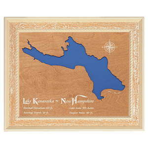 Lake Kanasatka, New Hampshire Stained Wood and Distressed White Frame Lake Map Silhouette