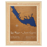 Lake Marion, South Carolina Stained Wood and Distressed White Frame Lake Map Silhouette