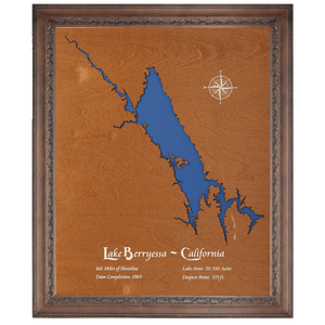 Lake Berryessa, California Stained Wood and Dark Walnut Frame Lake Map Silhouette