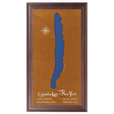 Canadice Lake, New York Stained Wood and Dark Walnut Frame Lake Map Silhouette