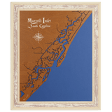 Murrells Inlet, South Carolina Stained Wood and Distressed White Frame Lake Map Silhouette