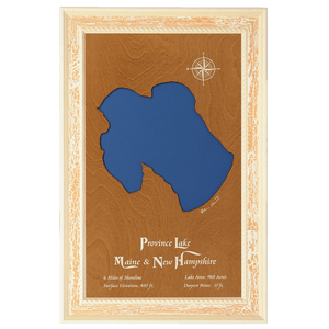 Province Lake, Maine & New Hampshire Stained Wood and Distressed White Frame Lake Map Silhouette