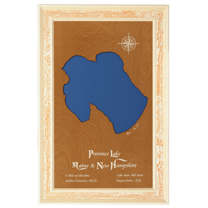 Province Lake, Maine & New Hampshire Stained Wood and Distressed White Frame Lake Map Silhouette